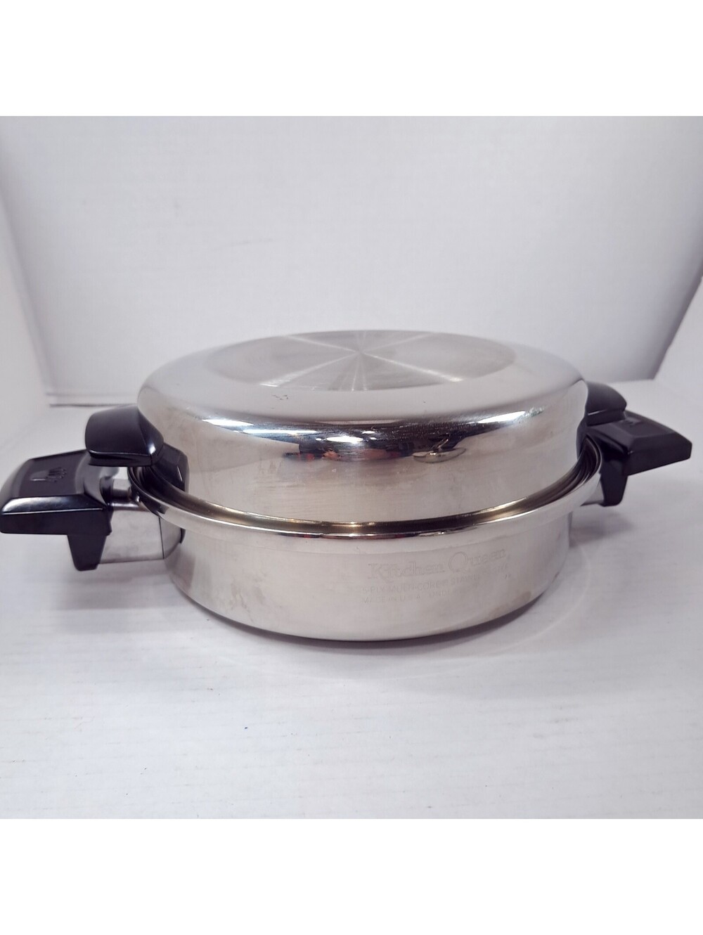 Kitchen Queen Frying Pan skillet with dome Lid 5 ply multi-core stainless steel